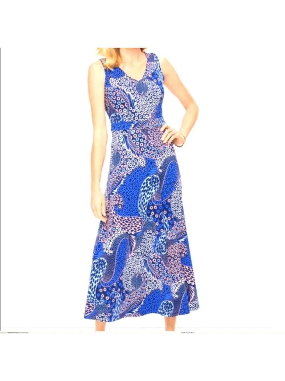 Talbots Sleeveless Paisley Print Knit Jersey Maxi Dress Size XLP EUC